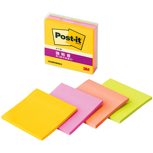 ﾎﾟｽﾄ･ｲｯﾄ 強粘着ﾉｰﾄ ﾏﾙﾁｶﾗｰ6 75×75mm 4色 1ｾｯﾄ(40冊:4冊×10ﾊﾟｯｸ)画像