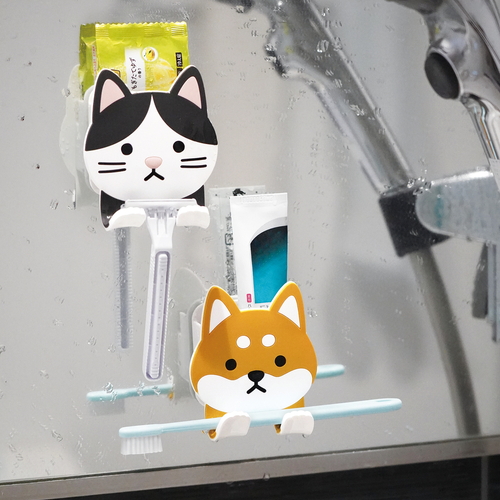 フック　吸着　スティッキーフックポケット　アニマル　柴犬 可愛い柴犬のデザインが施された吸着フックの側面が見える状態