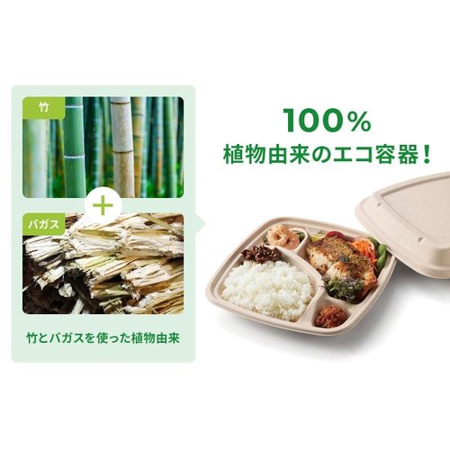 弁当容器 BB弁当 N23-23B ラミ パックスタイル 透明なフタの上に3つの仕切りがある容器が横から見える状態