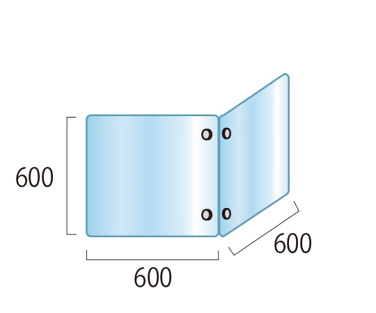 アクリルパーテーション　二面　600×600×600mm 透明なアクリル板が二面で組み合わさり、軽やかな印象を与える様子