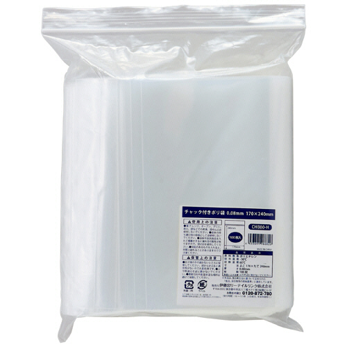 ﾁｬｯｸ付ﾎﾟﾘ袋 0.08×170×240mm 1ﾊﾟｯｸ(100枚)画像