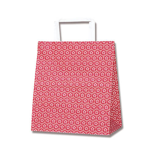 手提げ紙袋（梅小紋　赤・平紐・幅220×マチ130×高さ255mm）画像