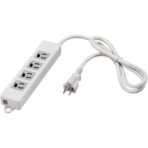 3ピン式電源タップ　4個口　変換アダプター付　ホワイト　3m　1個画像