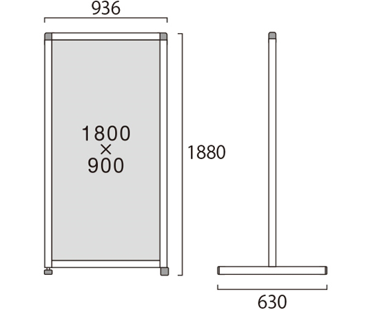 トールパーテーション　1800×900mm　トライアングル　（塩ビ仕様） 背面パネルが平らに立てられた状態