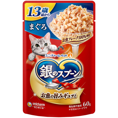 銀のｽﾌﾟｰﾝ ﾊﾟｳﾁ(ｳｪｯﾄ) 13歳頃から まぐろ 60g 1ｾｯﾄ(16ﾊﾟｯｸ)画像
