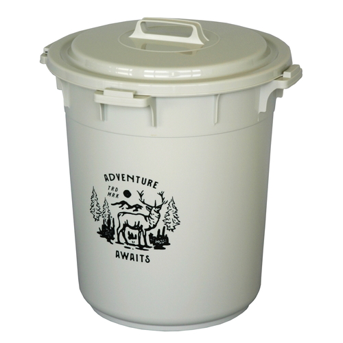 ゴミ箱　カラーペール45L　ミルクティーベージュ 色合いが特徴的なフタ付きのペールが正面を向いている状態