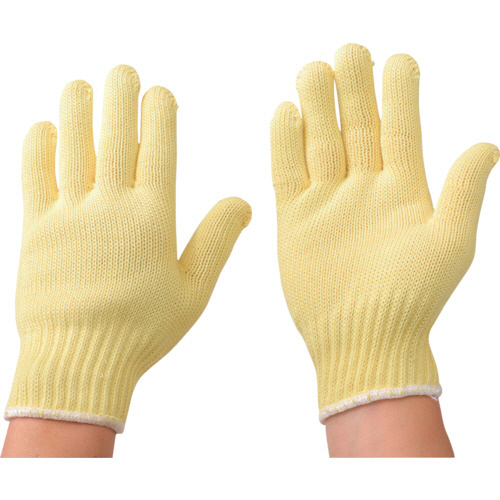 ｹﾌﾞﾗｰ編手袋 7G-L ｲｴﾛｰ/白 1双画像