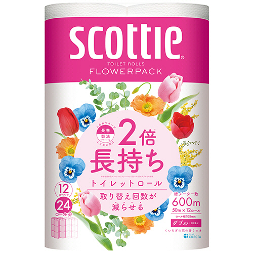 ｽｺｯﾃｨ 2倍巻き ﾌﾗﾜｰﾊﾟｯｸ ﾀﾞﾌﾞﾙ 芯あり 50m 1ｾｯﾄ(48ﾛｰﾙ:12ﾛｰﾙ×4ﾊﾟｯｸ)画像