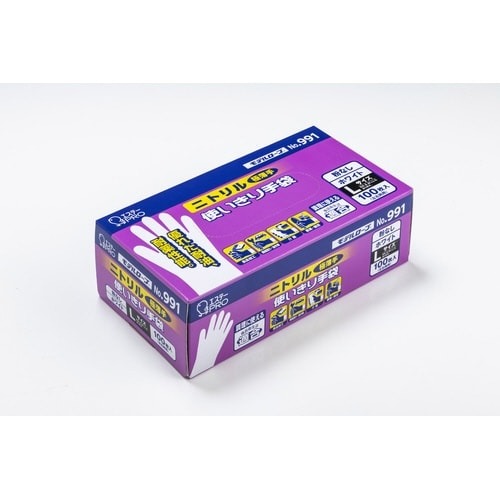 Ｎｏ．９９１　ニトリル使い捨て手袋ホワイトＬ画像