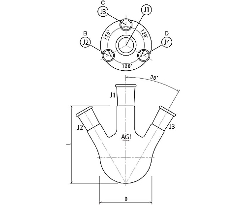 四ツ口フラスコ　100mL　29/42・19/38画像