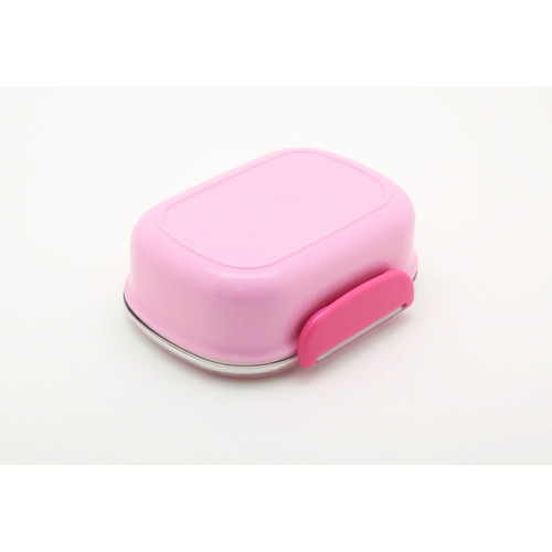 お弁当箱　1段　ハローキティ　サクラ　360ml　中子付　ランチボックス　子供 ピンクの背景に白いハローキティのイラストが描かれたお弁当箱の正面。