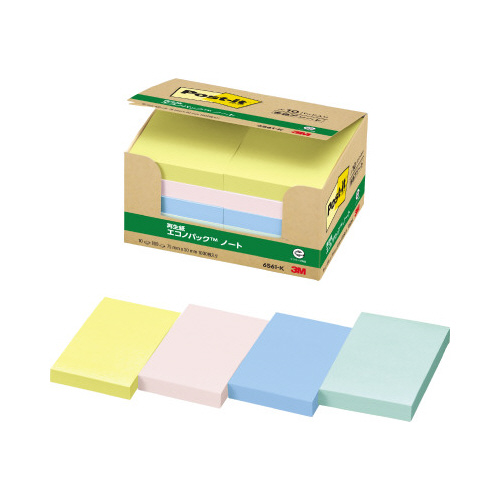 ポストイット　再生紙ノート　７５×５０　混色１０冊画像
