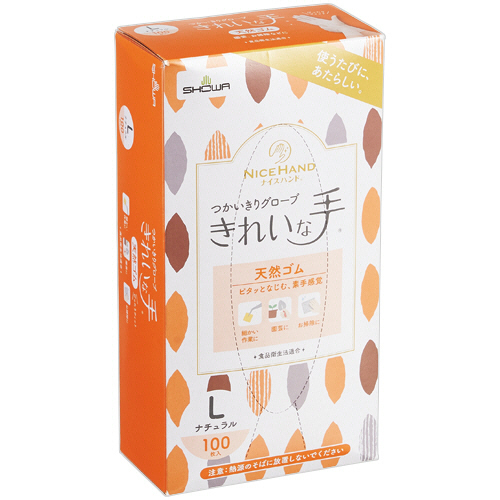 ﾅｲｽﾊﾝﾄﾞきれいな手つかいきりｸﾞﾛｰﾌﾞ 天然ｺﾞﾑ 粉なし L ﾅﾁｭﾗﾙ 1箱(100枚)画像