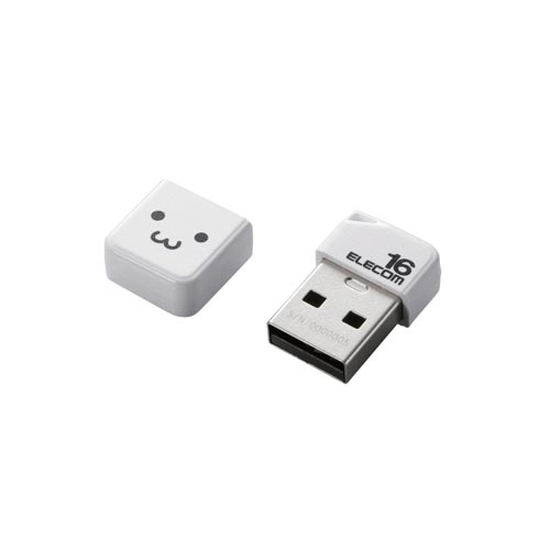 ＵＳＢ２．０メモリ　小型　キャップ付　１６ＧＢ　白画像
