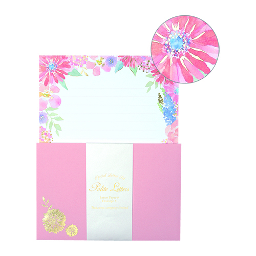 レターセット グリタリングフラワーピンク（便箋6枚、封筒3枚入）画像