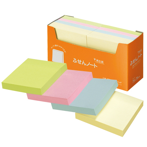 ふせん ﾉｰﾄ 75×75mm 4色 1ｾｯﾄ(30冊:10冊×3ﾊﾟｯｸ)画像