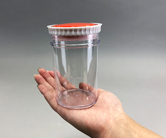 PSサンプル管瓶　250mL 透明なプラスチック製のボトル、キャップ付きで空の状態