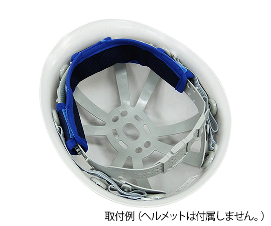 熱中症予防対策商品　シリカクリン　ヘルメット用おでこパッド 透明なパッドがフラットな表面に置かれ、周囲にヘルメットの一部が見える状態
