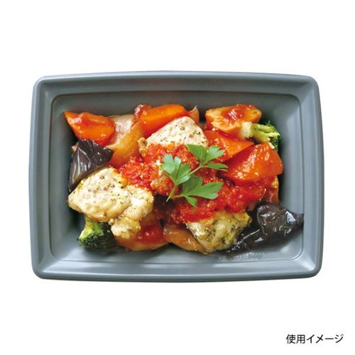 軽食容器 CT 沙楽 IK18-13 NGR-BK 身 中央化学 黒い軽食容器が斜めから見える状態で、透明のフタが付いている。