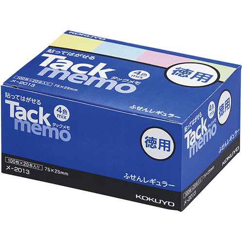 ﾀｯｸﾒﾓ(お徳用･付箋ﾀｲﾌﾟ) ﾚｷﾞｭﾗｰｻｲｽﾞ75×25 4色 1ｾｯﾄ(480冊:20冊×24ﾊﾟｯｸ)画像
