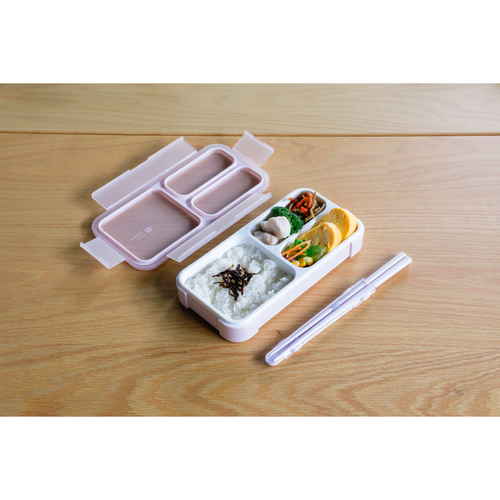 弁当箱　400ml　抗菌　フードマン　FOODMAN　薄型　1段　ライトピンク 薄型のライトピンク色で、抗菌処理が施された弁当箱が正面から見える状態