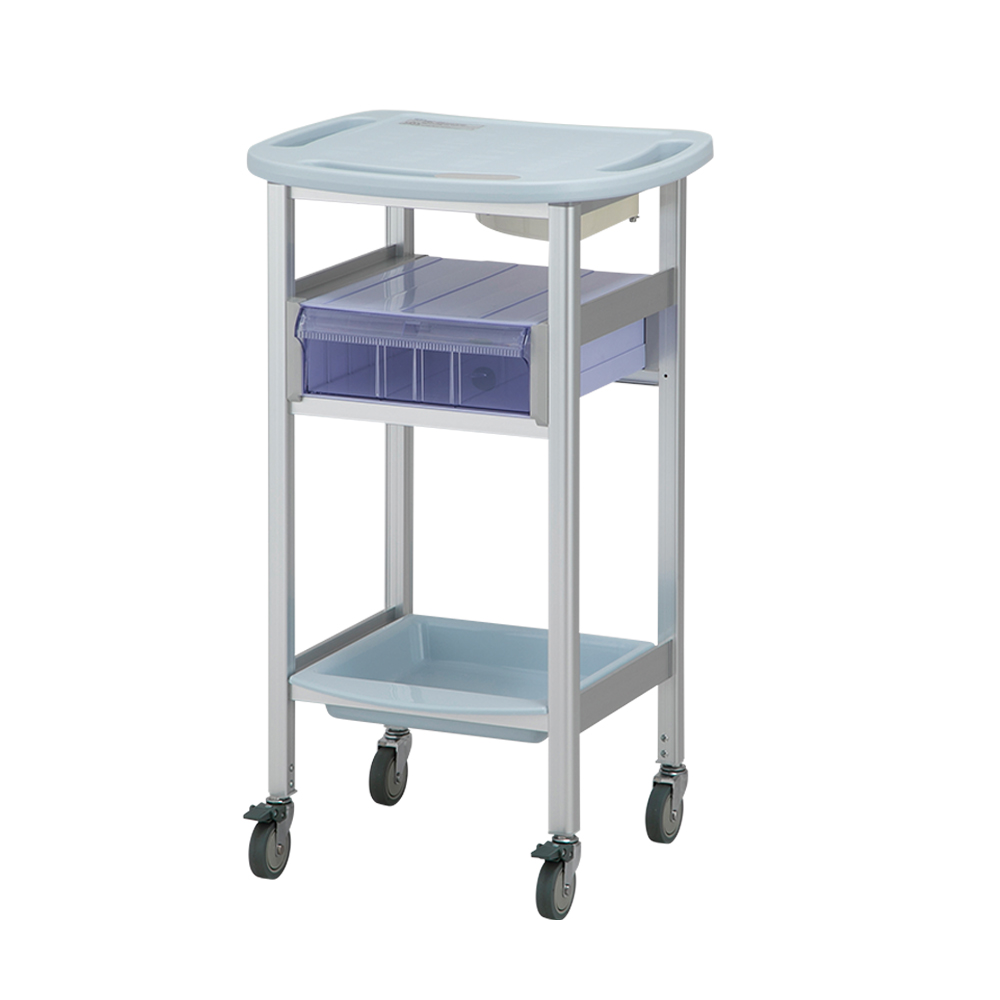 パソコン処置カート　固定式(引出し付き)　ブルー