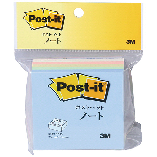 ﾎﾟｽﾄｲｯﾄ ｶﾗｰｷｭｰﾌﾞ 再生紙 75×75mm 5色 1ｾｯﾄ(10冊)画像