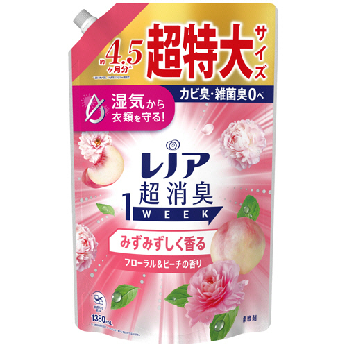 ﾚﾉｱ 超消臭1week みずみずしく香るﾌﾛｰﾗﾙ&ﾋﾟｰﾁ 詰替超特大 1380mL 1個画像