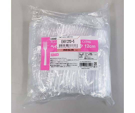 120mm プラスチックフォーク(透明/100本) 透明なプラスチックフォークが100本、整然と並んだ状態