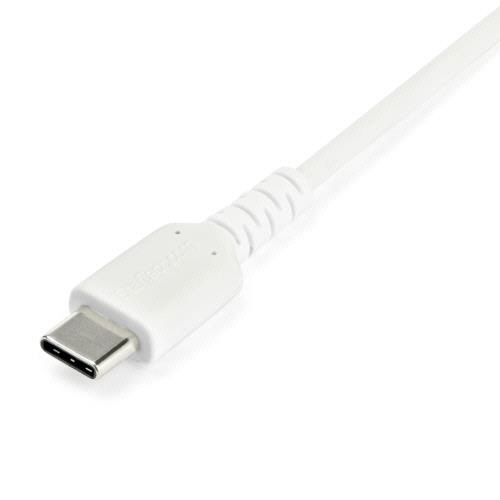 USB　A-USB　Cケーブル　2m　アラミド繊維補強　ホワイト　1本 細長いホワイトのケーブルがしっかりと巻かれた状態、アラミド繊維の質感が際立つ。