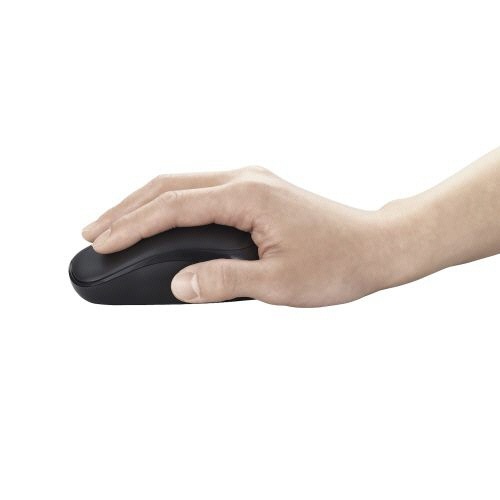 抗菌省電力　ワイヤレスIRマウス　(3ボタン)　ブラック　1個 上面から見たシンプルなデザインのマウス、ボタンが並んでいる様子