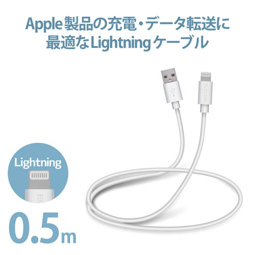 ライトニングケーブル 0.5m ケーブルが巻かれた状態で横向きに置かれている