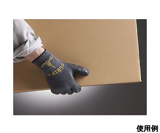 [M] 手袋(ポリエステル、綿・天然ゴムコート/黒) 手のひら部分にコーティングされた黒い手袋が手にフィットしている様子