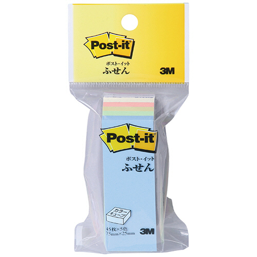 ﾎﾟｽﾄｲｯﾄ ｶﾗｰｷｭｰﾌﾞ 再生紙 75×25mm 5色 1ｾｯﾄ(10冊)画像