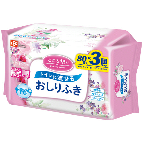 こころ想い 流せるおしりふき 1ﾊﾟｯｸ(240枚:80枚×3個)画像
