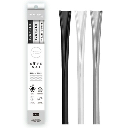 SUTENAIｼﾘｺﾝｽﾄﾛｰ MIX(ﾌﾞﾗｯｸ/ﾎﾜｲﾄ/ｸﾞﾚｰ) 1ﾊﾟｯｸ(3本)画像