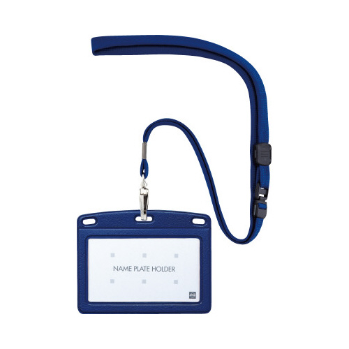 吊り下げ名札　レザー調　ヨコ名刺　青画像