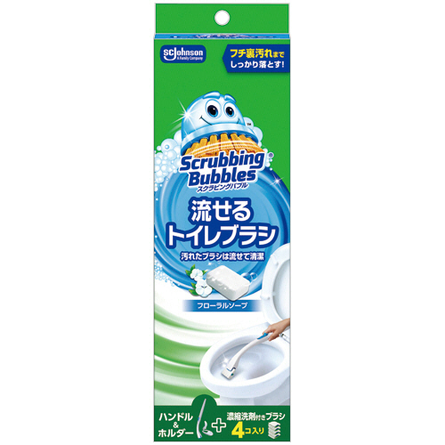 ｽｸﾗﾋﾞﾝｸﾞﾊﾞﾌﾞﾙ 流せるﾄｲﾚﾌﾞﾗｼ ﾌﾛｰﾗﾙｿｰﾌﾟ 本体 ﾌﾞﾗｼ4本付 1個画像