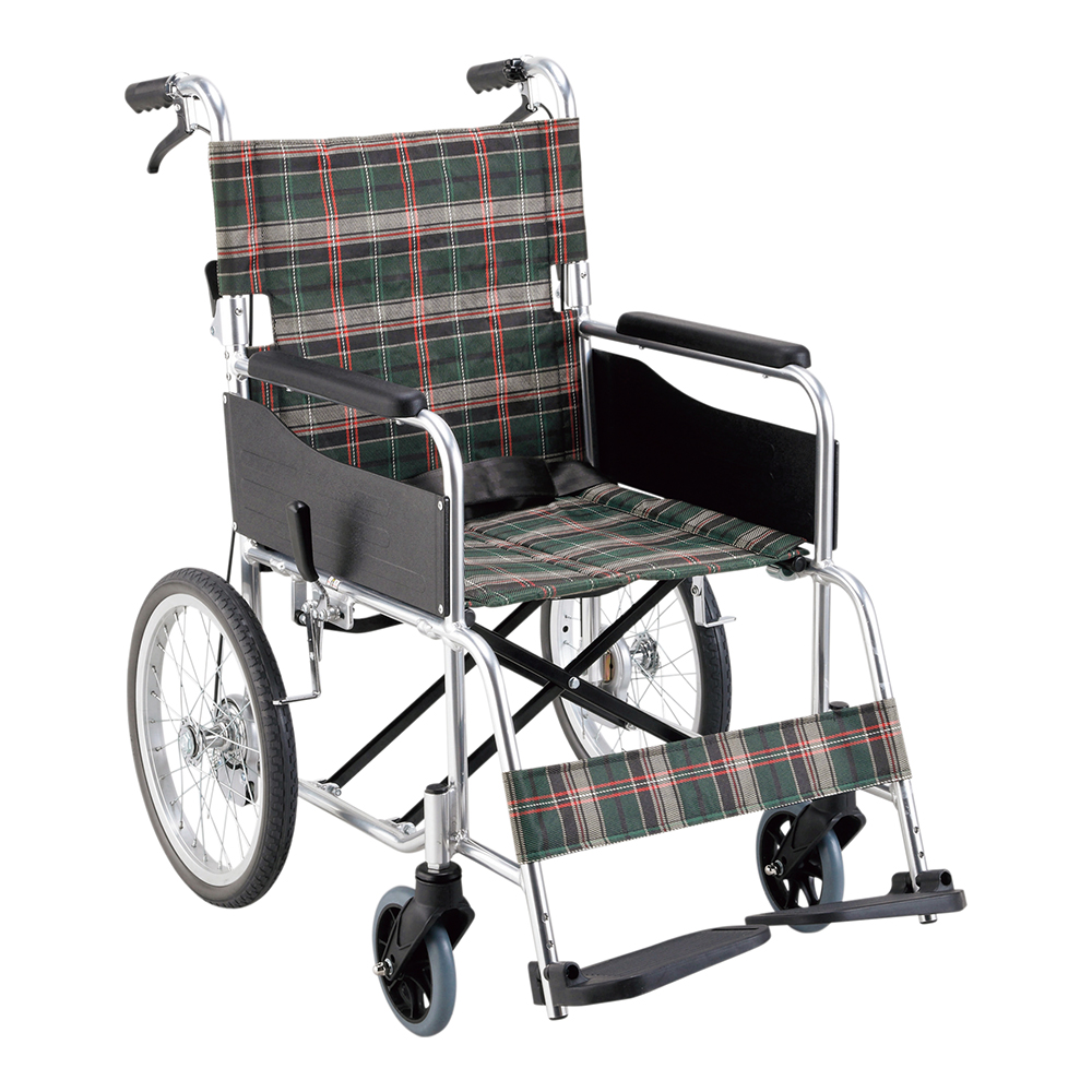 車いす　W60×D96.5×H87.5cm　グリーンチェック画像