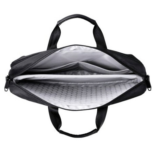 ブリーフバッグ　ZEROSHOCK　ポリエステル　15.6型対応　ブラック　1個 全体が見える状態で、手提げ部分がついている黒いブリーフバッグの背面