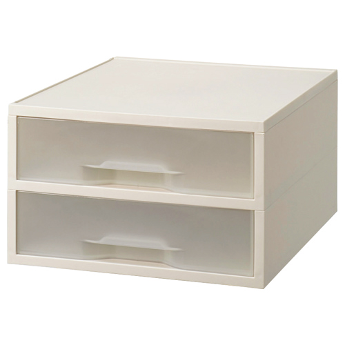 PP製引き出しｹｰｽ A4ﾀﾃ 浅型2段 ﾎﾜｲﾄ･ｸﾘｱ 1台画像