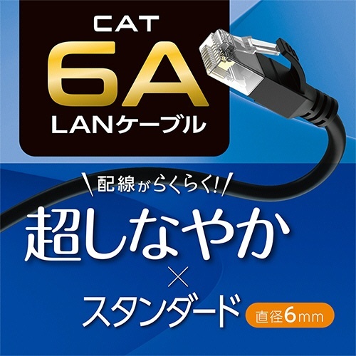 ミヨシ CAT.6A LANケーブル スタンダード ブラック 1m 1本 ケーブルのコネクタ部分が見える状態