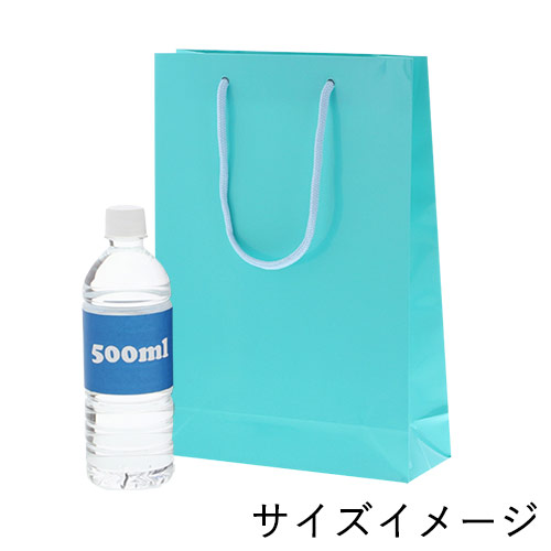 おしゃれなツヤあり仕様で、水色の手提げ紙袋