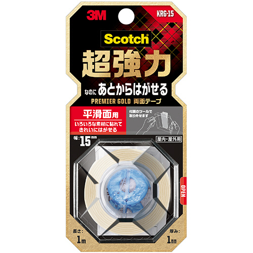 ｽｺｯﾁ 超強力なのにあとからはがせる両面ﾃｰﾌﾟ ﾌﾟﾚﾐｱｺﾞｰﾙﾄﾞ 15mm×1m 1巻画像