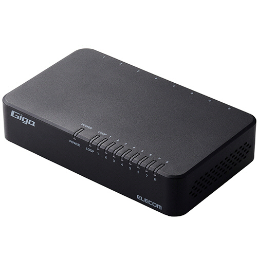 Giga対応8ﾎﾟｰﾄｽｲｯﾁ(ﾌﾟﾗ筐体/ACｱﾀﾞﾌﾟﾀｰ) ﾌﾞﾗｯｸ RoHS指令準拠(10物質) 1台