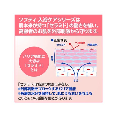 【介護/医療】 ソフティ ヘッドアンドボディシャンプーAROMA(アロマ) 2L 花王 白いボトルにラベルが貼られた状態で、持ち手部分が確認できる横向きのパッケージ