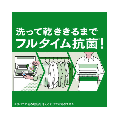 アタック抗菌EX 部屋干し 詰替690g×15 詰め替え用パッケージが横向きに並べられ、明るい色合いで視認性が高い状態