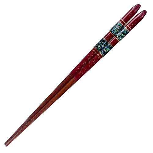 箸 21cm プレミアムアイ ゴージャスライン 久須夜 木製 天然木 あわび貝 レッド画像