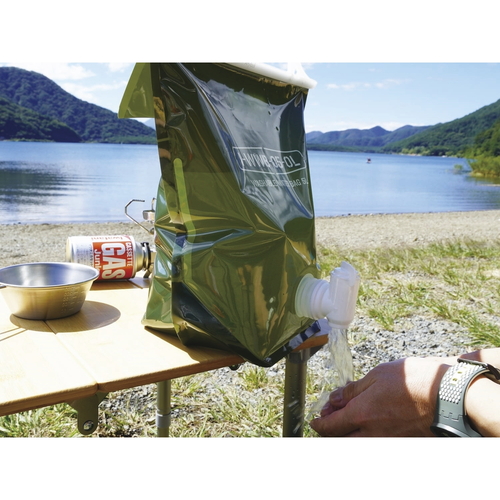 ウォータータンク　5L　折りたたみ　ウォッシャブルウォーターバッグ　オリーブグリーン 折りたたまれて持ち運びに便利なデザイン