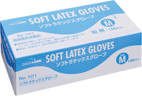 サニリンク　ラテックス手袋　粉無　Ｍ　１００枚入画像